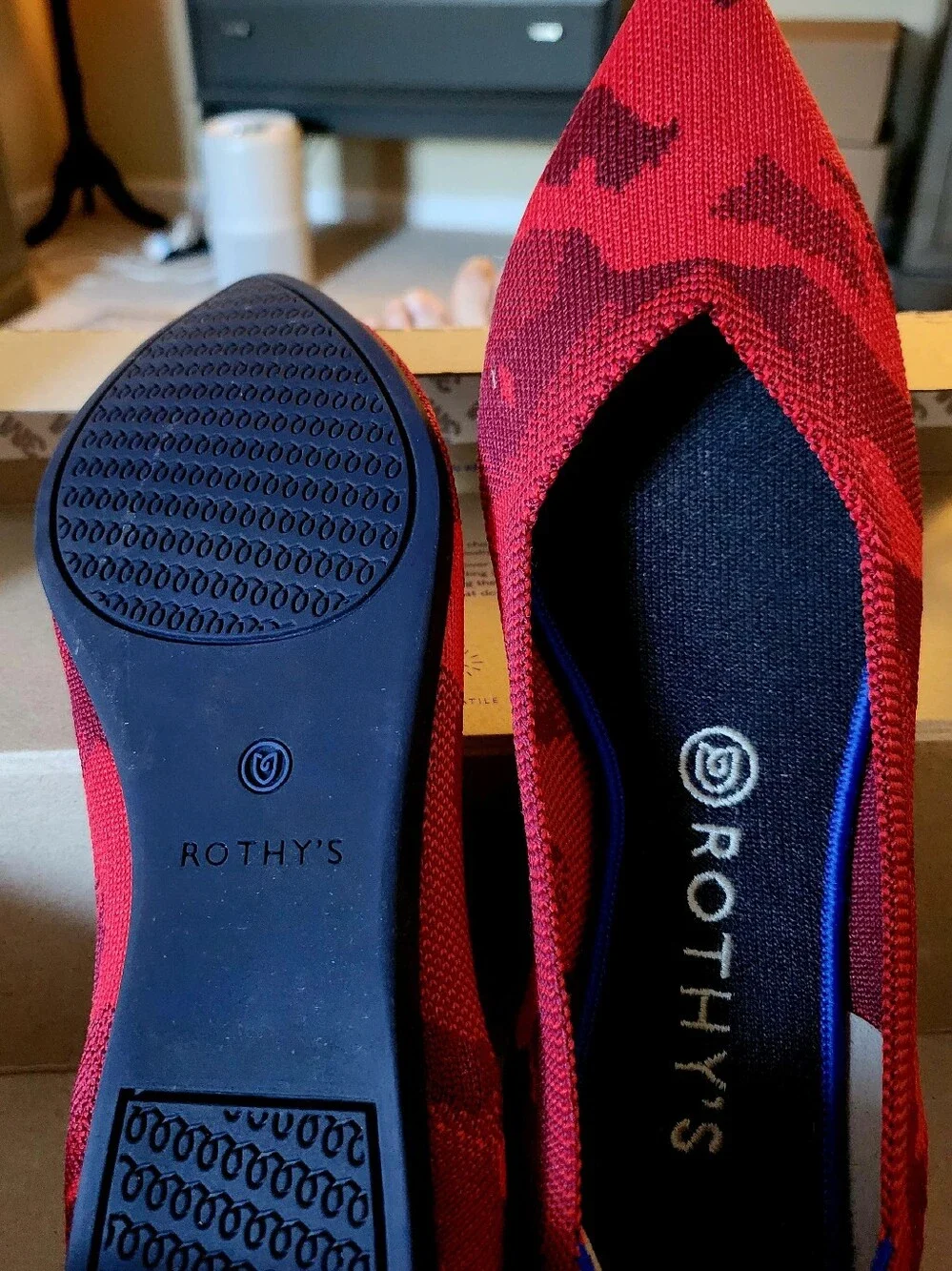 Rothy's The Point Red Camo Flats Size 10